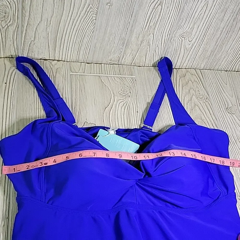 Aqua Eve Blue Swimsuit Tankini Top Womens Size 24W NWT